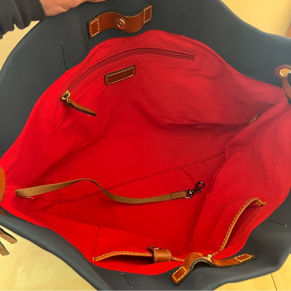 Dooney & Bourke Navy Tote with Brown Braided Handles - Picture 7 of 11